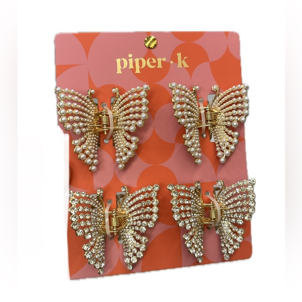 NWT ⚜️🦋⚜️ Piper K Golden tone Butterfly Hair Claw Clips Seg of 4